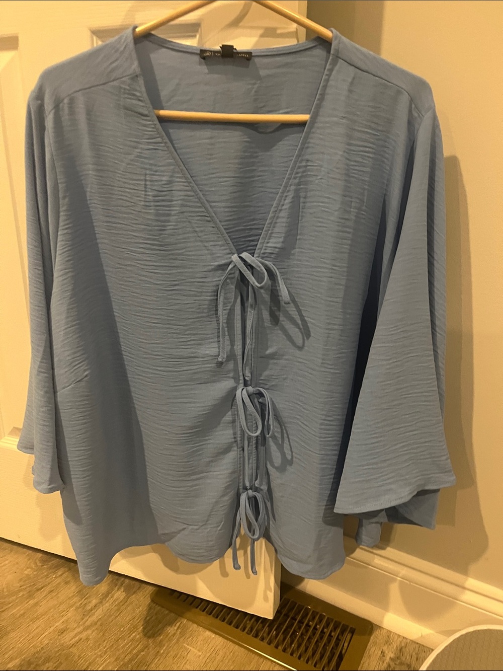 Adrianna Papell Light Blue Tie-Front V-Neck Blouse